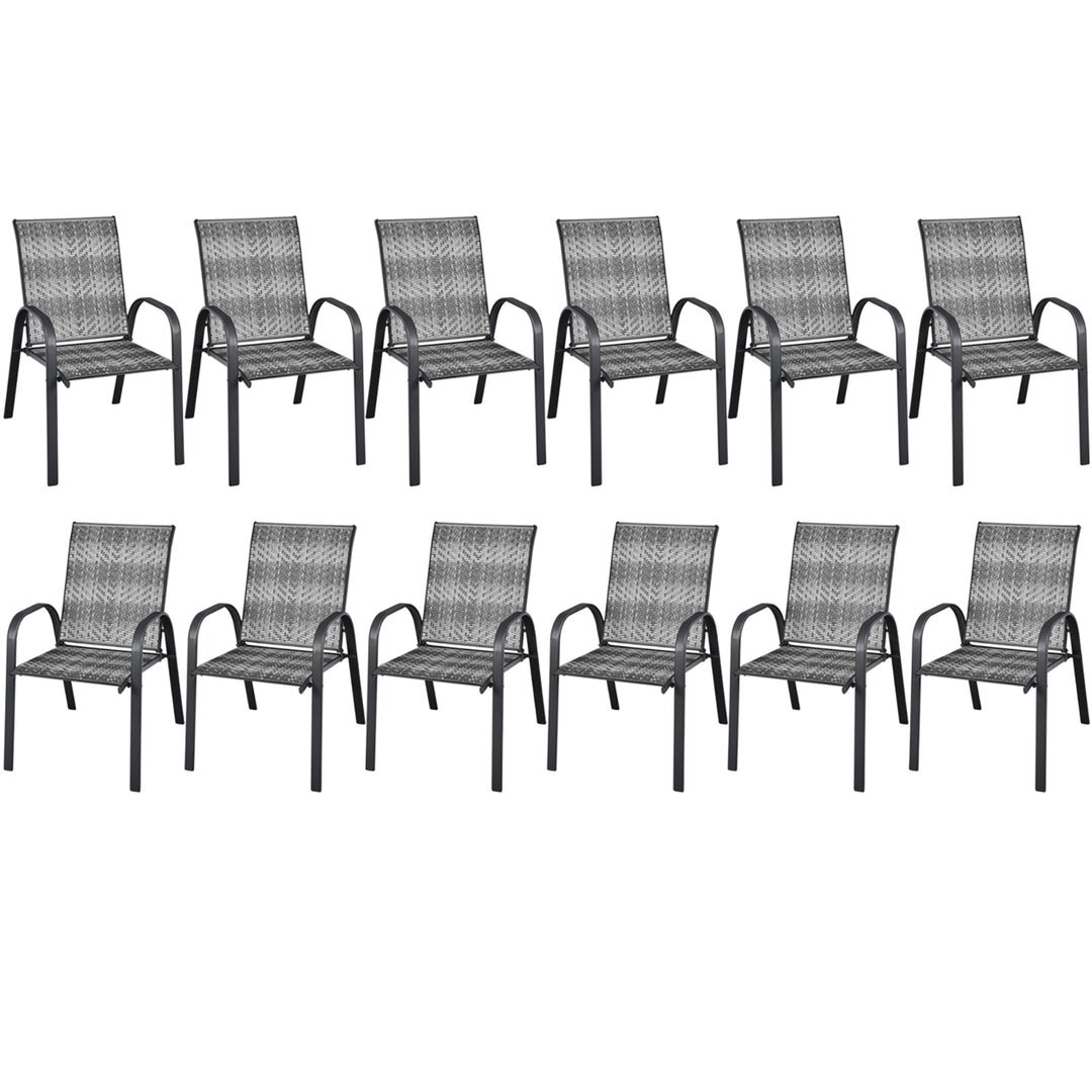 12PCS Outdoor PE Wicker Stacking Dining Chairs Patio Arm Chairs Image 4