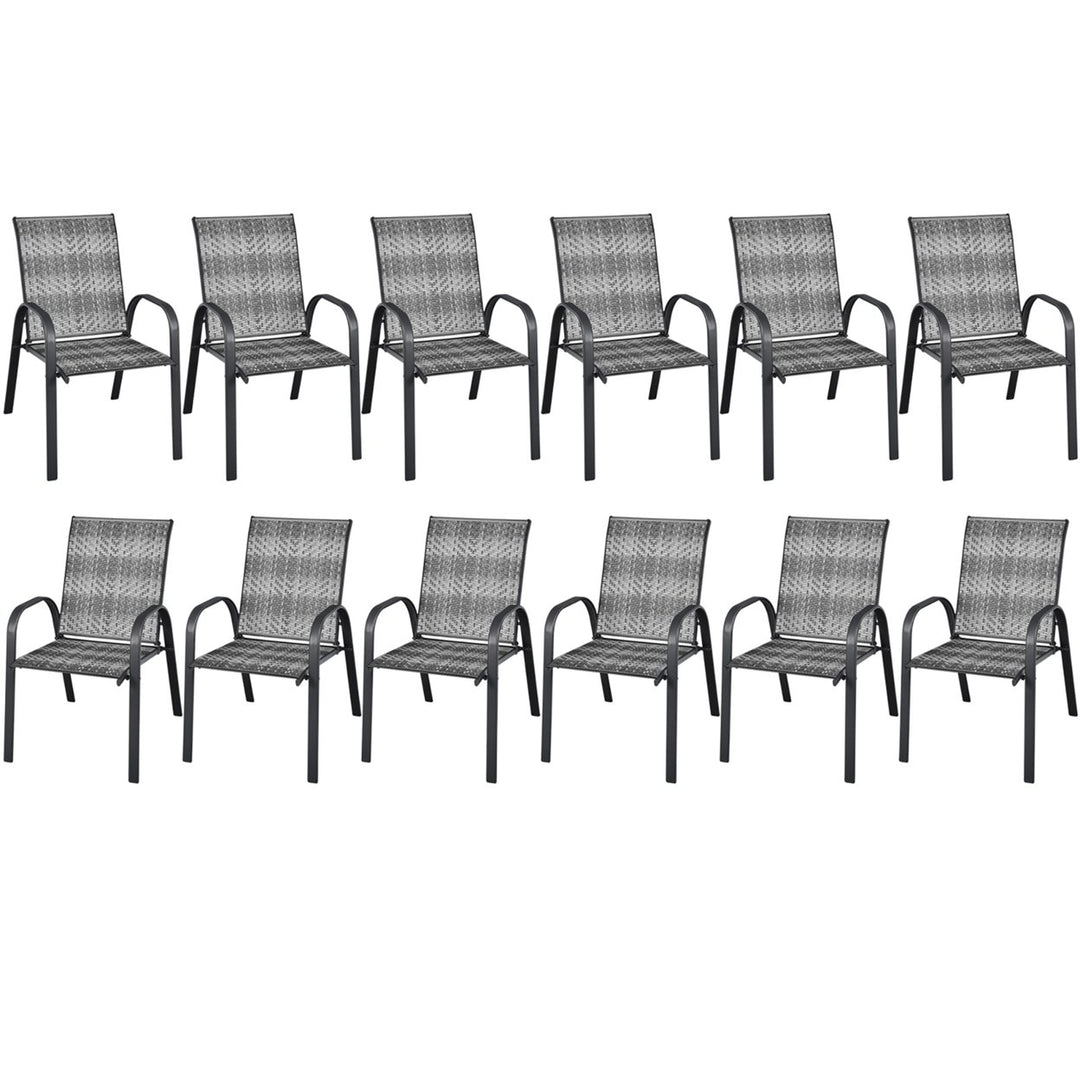 12PCS Outdoor PE Wicker Stacking Dining Chairs Patio Arm Chairs Image 1