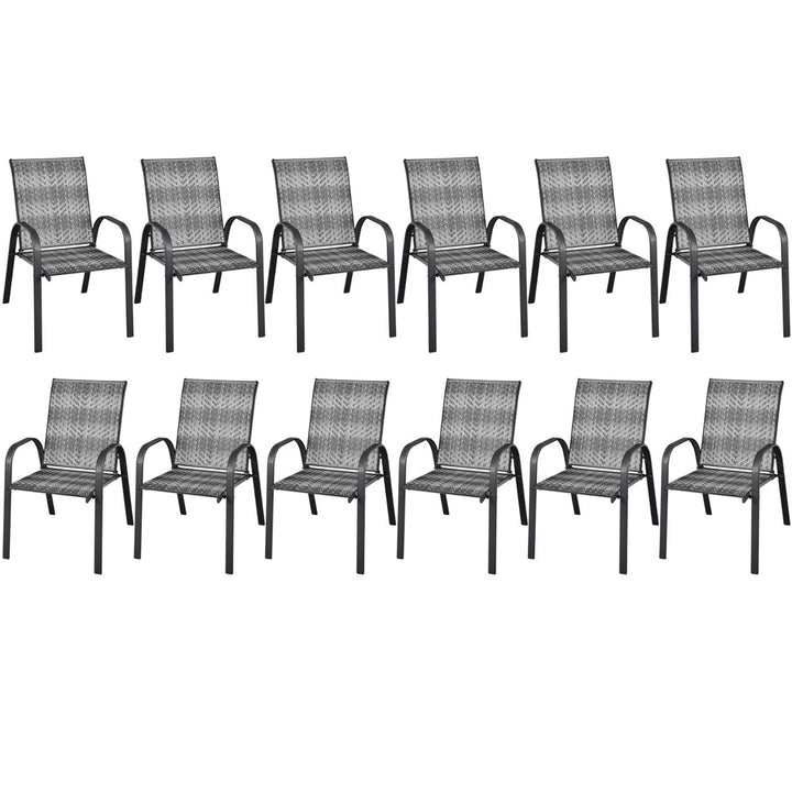 12PCS Outdoor PE Wicker Stacking Dining Chairs Patio Arm Chairs Image 1