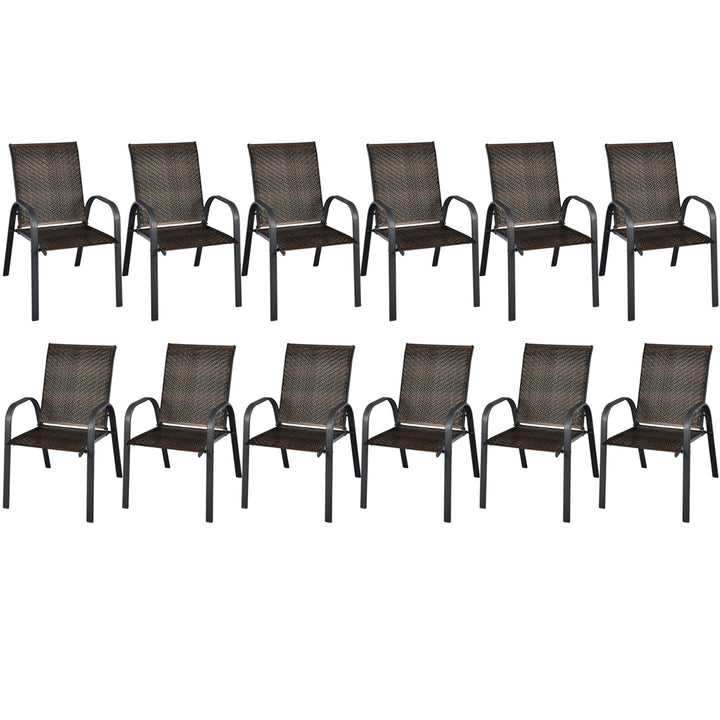 12PCS Outdoor PE Wicker Stacking Dining Chairs Patio Arm Chairs Image 5