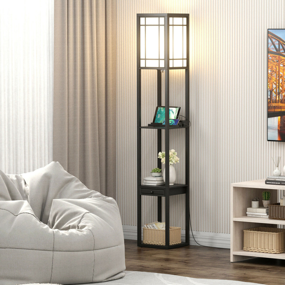 Modern Standing Shelf Floor Lamp w/ 1 Power Outlet and 2 USB Ports for Living Room Image 5