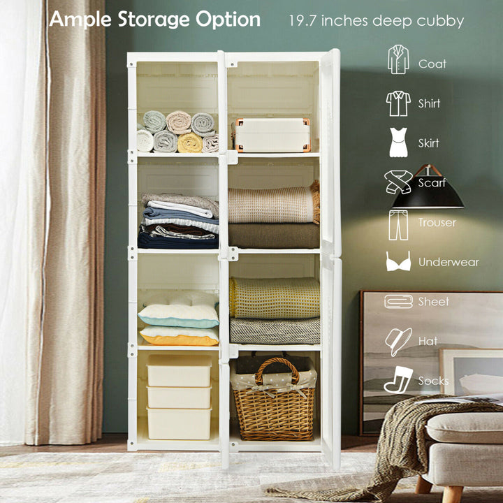 Portable Closet Clothes Foldable Armoire Wardrobe Closet w/ 8 Cubby Storage Image 8