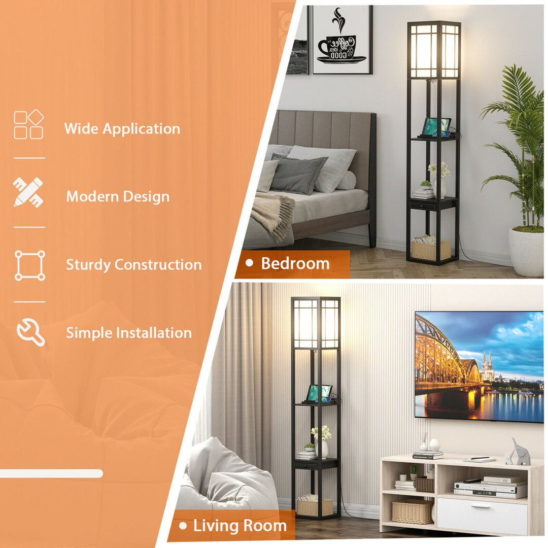 Modern Standing Shelf Floor Lamp w/ 1 Power Outlet and 2 USB Ports for Living Room Image 9