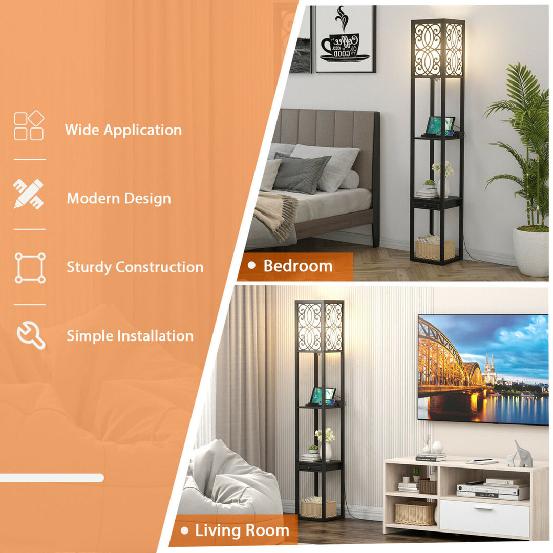 Modern Standing Shelf Floor Lamp w/ 1 Power Outlet and 2 USB Ports for Living Room Image 9