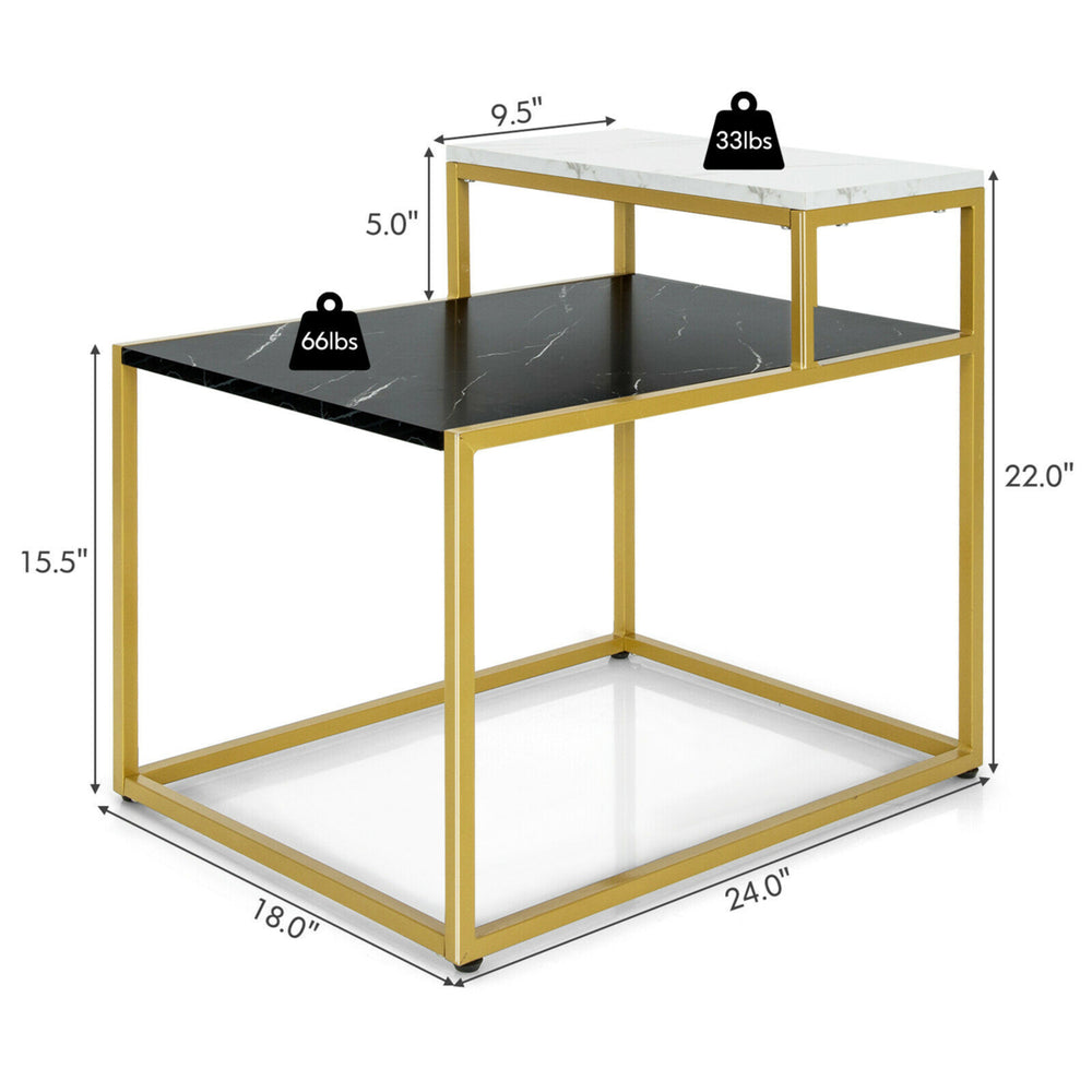 2 Tier End Side Table Metal Frame Nightstand with Storage Shelf Living Room Image 2