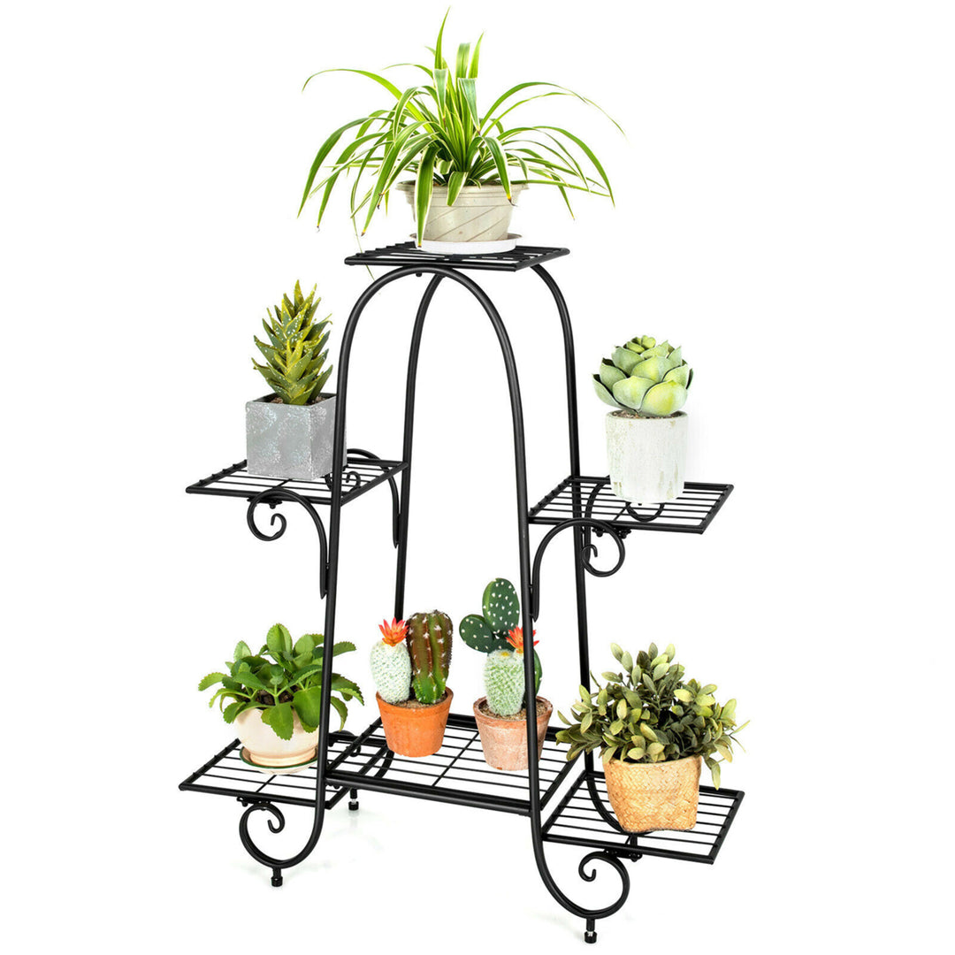 6 Tier Flower Pot Holder Metal Vertical Shelves Corner Plants Display Rack Image 1