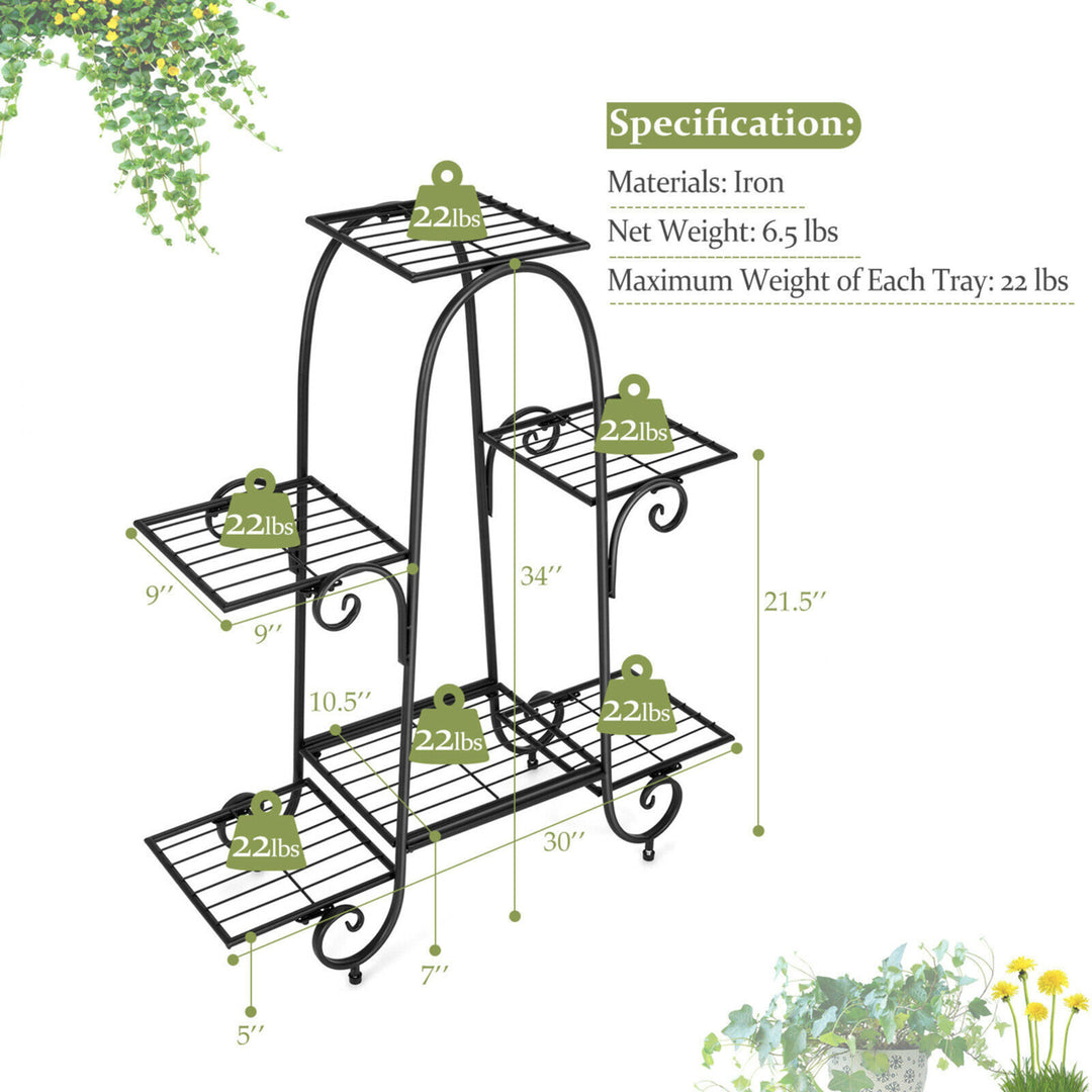 6 Tier Flower Pot Holder Metal Vertical Shelves Corner Plants Display Rack Image 2