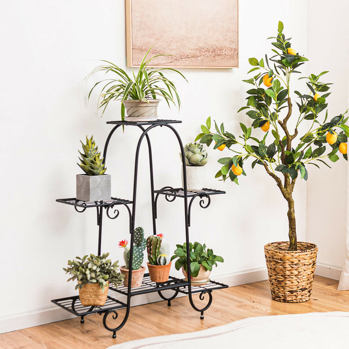 6 Tier Flower Pot Holder Metal Vertical Shelves Corner Plants Display Rack Image 3