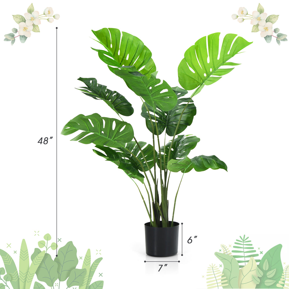 2 Pack Artificial Monstera Deliciosa Tree 4ft Faux Plant w/ Cement-Filled Pot Image 2