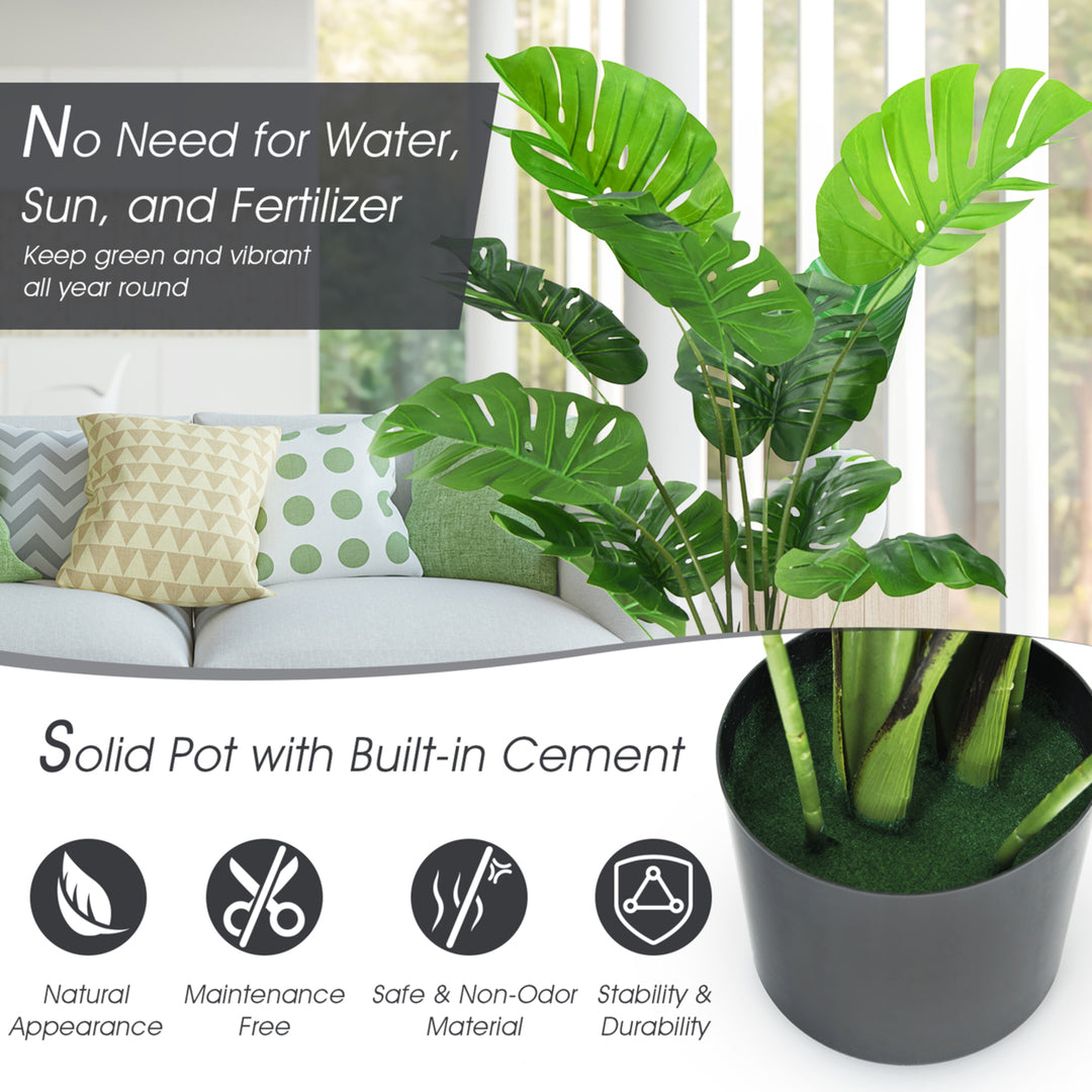 2 Pack Artificial Monstera Deliciosa Tree 4ft Faux Plant w/ Cement-Filled Pot Image 6