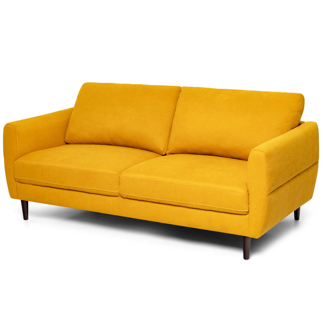 72 Fabric Sofa Couch Living Room Small Apartment Furniture w/ Wood Legs Yellow Image 1