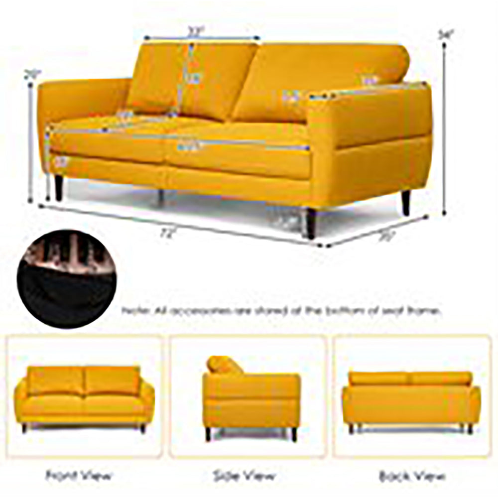 72 Fabric Sofa Couch Living Room Small Apartment Furniture w/ Wood Legs Yellow Image 2