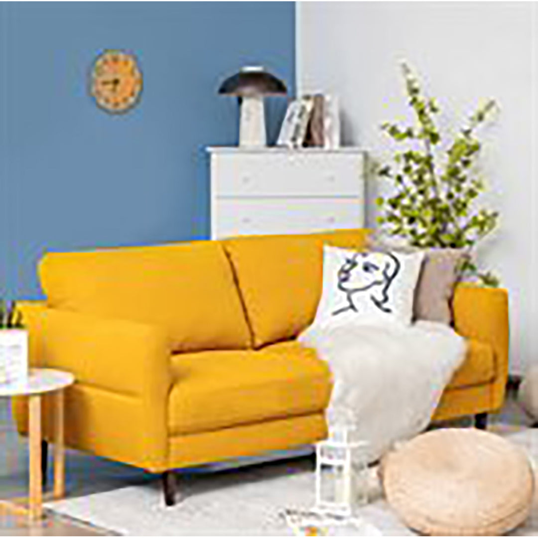 72 Fabric Sofa Couch Living Room Small Apartment Furniture w/ Wood Legs Yellow Image 3