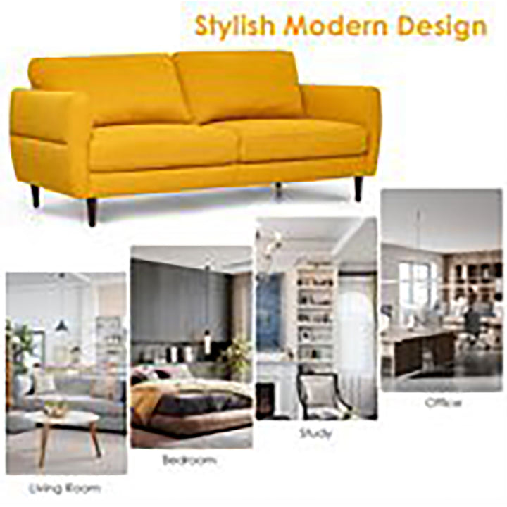 72 Fabric Sofa Couch Living Room Small Apartment Furniture w/ Wood Legs Yellow Image 6