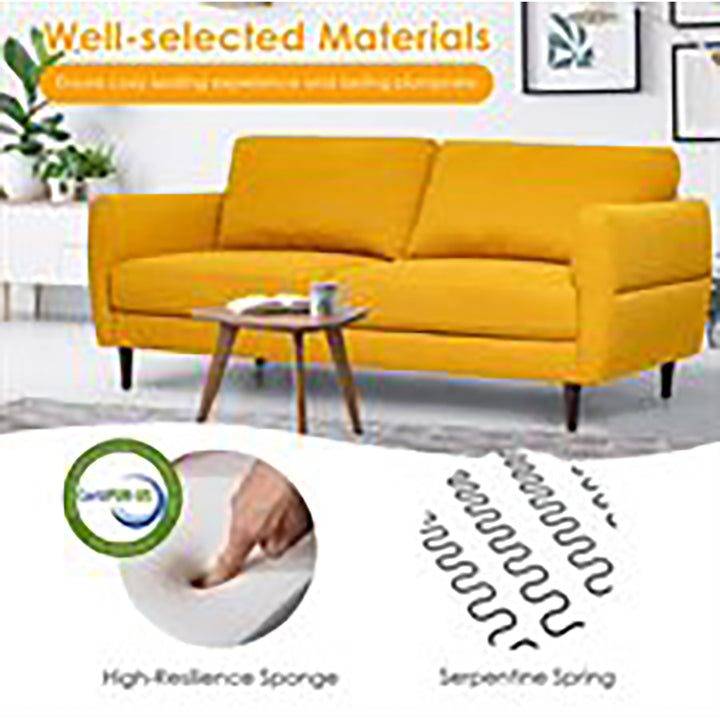 72 Fabric Sofa Couch Living Room Small Apartment Furniture w/ Wood Legs Yellow Image 7