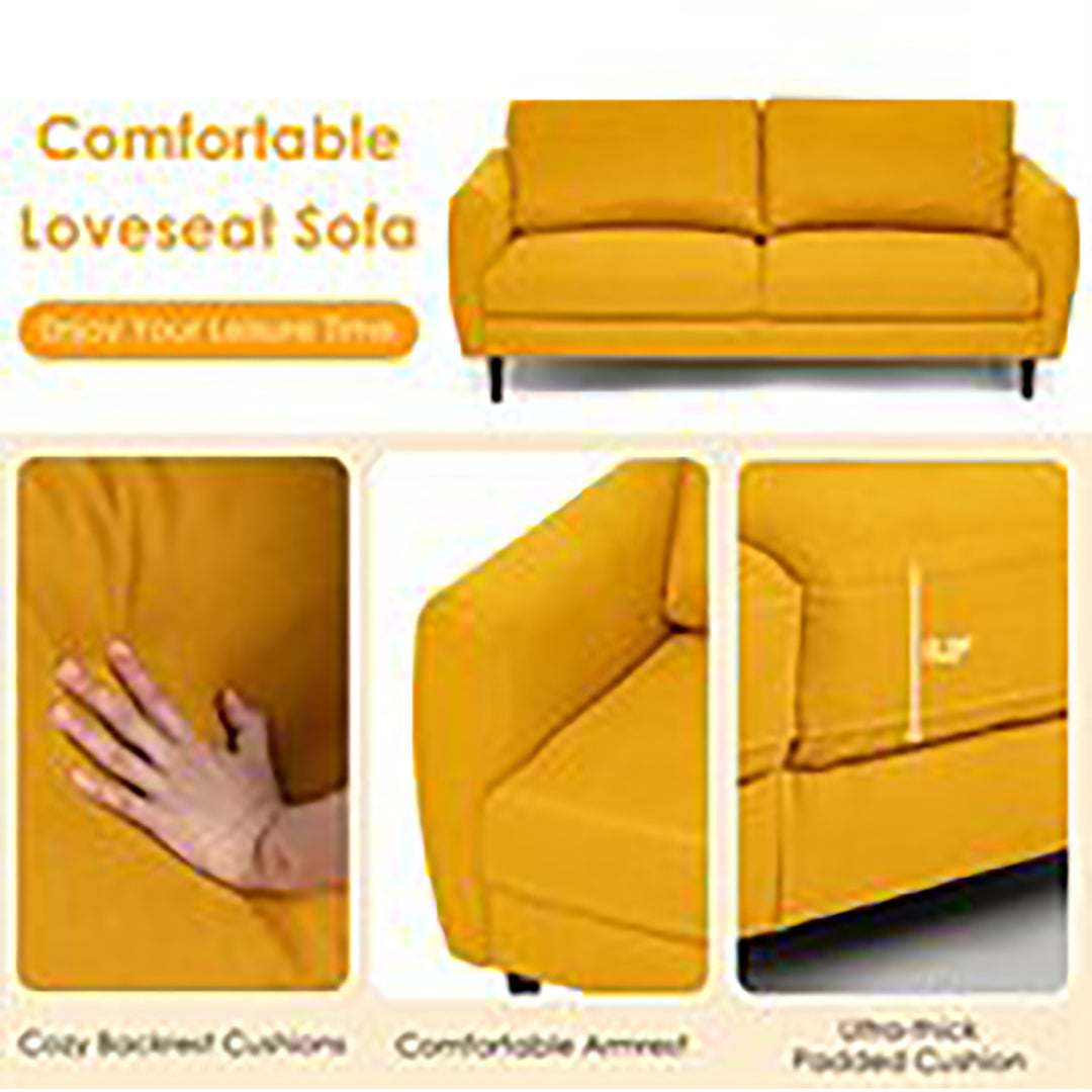 72 Fabric Sofa Couch Living Room Small Apartment Furniture w/ Wood Legs Yellow Image 8