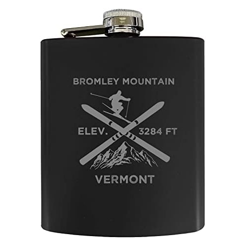 Bromley Mountain Vermont Ski Snowboard Winter Adventures Stainless Steel 7 oz Flask Black Image 1