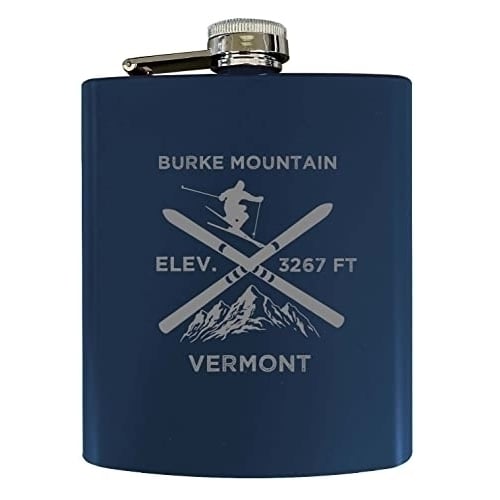 Burke Mountain Vermont Ski Snowboard Winter Adventures Stainless Steel 7 oz Flask Navy Image 1