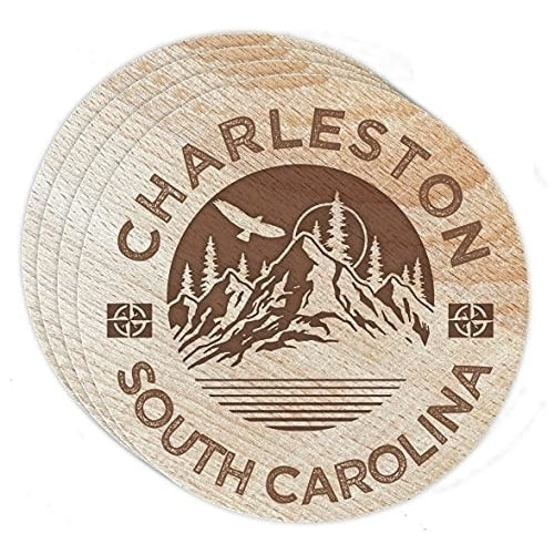 Charleston South Carolina 4 Pack Engraved Wooden Coaster Camp Outdoors Design Image 1