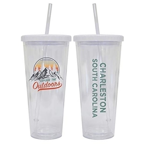 Charleston South Carolina Camping 24 oz Reusable Plastic Straw Tumbler w/Lid and Straw Image 1