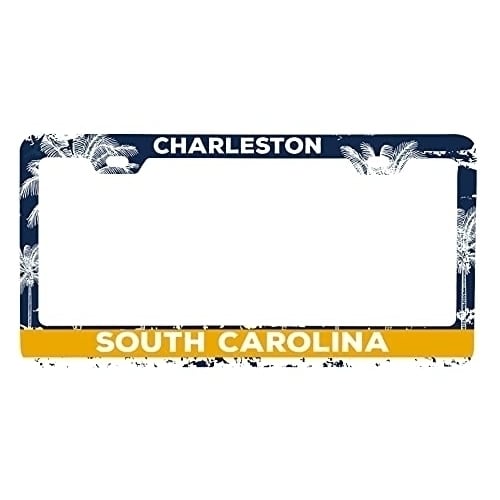 Charleston South Carolina Metal License Plate Frame Distressed Palm Design Image 1