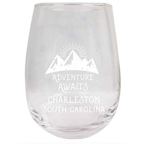 Charleston South Carolina Souvenir 9 Ounce Laser Engraved Stemless Wine Glass Adventure Awaits Design 2-Pack Image 1