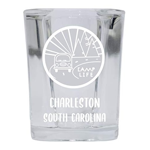 Charleston South Carolina Souvenir Laser Engraved 2 Ounce Square Base Liquor Shot Glass 4-Pack Camp Life Design Image 1