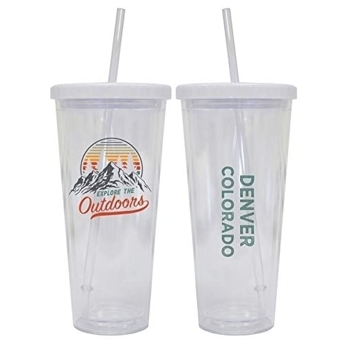 Denver Colorado Camping 24 oz Reusable Plastic Straw Tumbler w/Lid and Straw Image 1