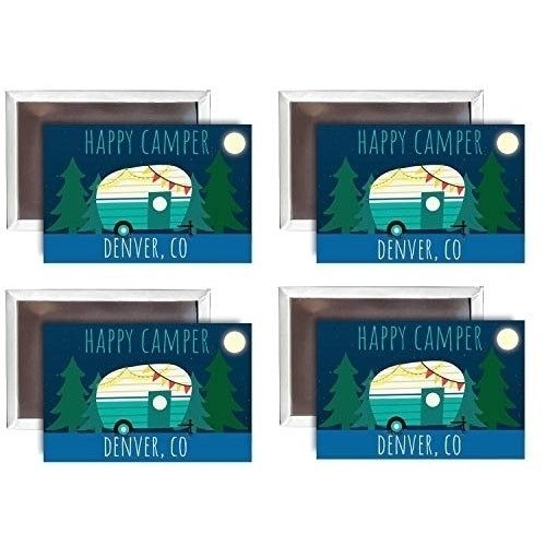 Denver Colorado Souvenir 2x3-Inch Fridge Magnet Happy Camper Design 4-Pack Image 1