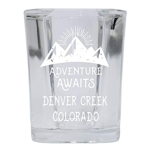 Denver Creek Colorado Souvenir Laser Engraved 2 Ounce Square Base Liquor Shot Glass 4-Pack Adventure Awaits Design Image 1