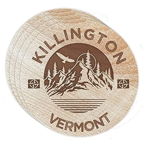 Killington Vermont 4 Pack Engraved Wooden Coaster Camp Outdoors Design Image 1