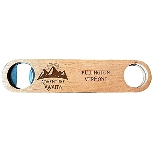 Killington Vermont Laser Engraved Wooden Bottle Opener Adventure Awaits Design Image 1