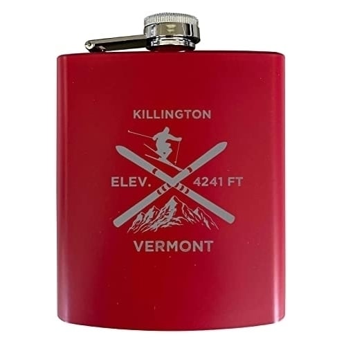 Killington Vermont Ski Snowboard Winter Adventures Stainless Steel 7 oz Flask Red Image 1