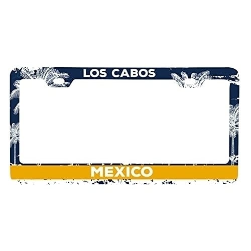 Los Cabos Mexico Metal License Plate Frame Distressed Palm Design Image 1