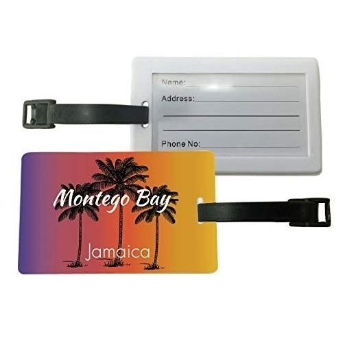 Montego Bay Jamaica Palm Tree Surfing Trendy Souvenir Travel Luggage Tag 2-Pack Image 1