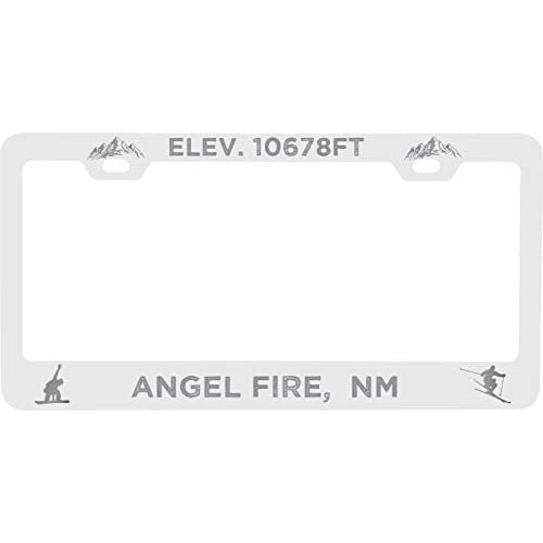 R and R Imports Angel Fire  Mexico Etched Metal License Plate Frame White Image 1