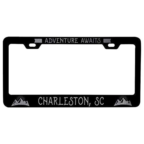 R and R Imports Charleston South Carolina Laser Etched Vanity Black Metal License Plate Frame Image 1