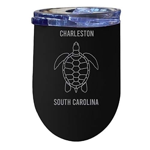 R and R Imports Charleston South Carolina Souvenir 12 oz Black Laser Etched Insulated Wine Stainless Steel Turtle Design Image 1