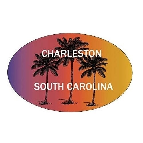 Charleston South Carolina Souvenir Palm Trees Surfing Trendy Oval Decal Sticker Image 1