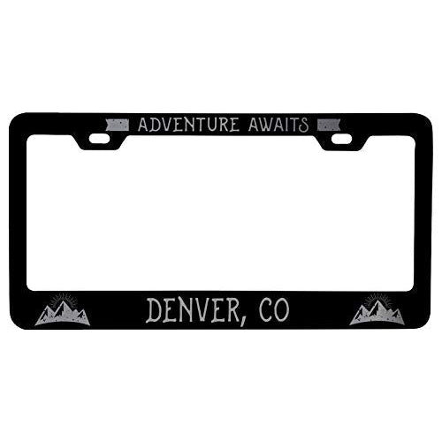 R and R Imports Denver Colorado Laser Etched Vanity Black Metal License Plate Frame Image 1