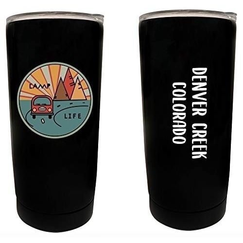 R and R Imports Denver Creek Colorado Souvenir 16 oz Stainless Steel Insulated Tumbler Camp Life Design Black. Image 1