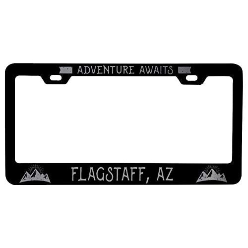 R and R Imports Flagstaff Arizona Laser Etched Vanity Black Metal License Plate Frame Image 1