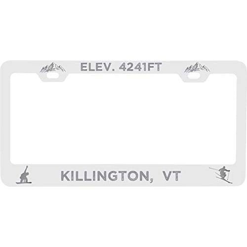 R and R Imports Killington Vermont Etched Metal License Plate Frame White Image 1