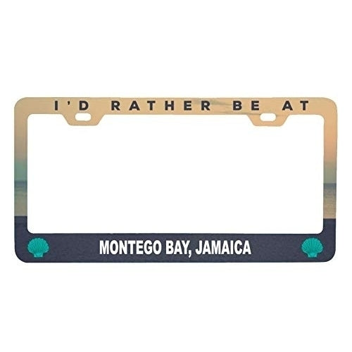 R and R Imports Montego Bay Jamaica Sea Shell Design Souvenir Metal License Plate Frame Image 1