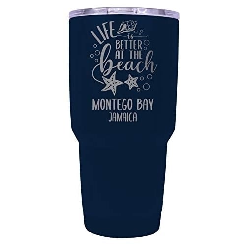 Montego Bay Jamaica Souvenir Laser Engraved 24 Oz Insulated Stainless Steel Tumbler Navy. Image 1