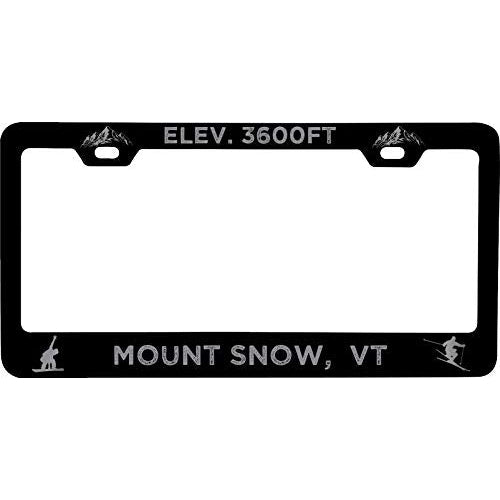 R and R Imports Mount Snow Vermont Etched Metal License Plate Frame Black Image 1