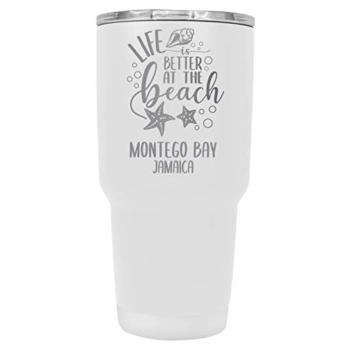 Montego Bay Jamaica Souvenir Laser Engraved 24 Oz Insulated Stainless Steel Tumbler White White. Image 1