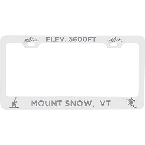 R and R Imports Mount Snow Vermont Etched Metal License Plate Frame White Image 1