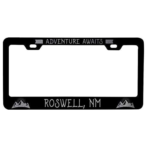 R and R Imports Roswell  Mexico Laser Etched Vanity Black Metal License Plate Frame Image 1