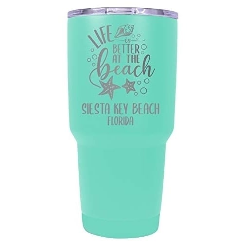 Siesta Key Beach Florida Souvenir Laser Engraved 24 Oz Insulated Stainless Steel Tumbler Seafoam. Image 1